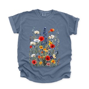 Simply Sage Market Women's Blue and Red Wildflowers Short Sleeve Garment Dyed Tee - 1 of 4