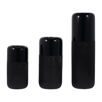 Black Grooved Ceramic Table Vase, 18-inch