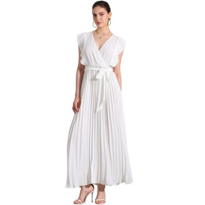 Allegra K Women's Wrap V Neck Sleeeveless Midi Pleated Dress