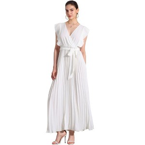 Allegra K Women's Wrap V Neck Sleeeveless Midi Pleated Dress - 1 of 4