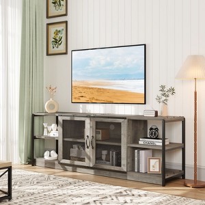 Farmhouse TV Stand for 70/80 Inch TVs, Industrial Entertainment Center With Double Mesh Doors and Storage Cabinet, Media Console Table - 1 of 4