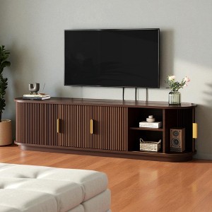 Mshliw Farmhouse Fluted TV Stand with Sliding Tambour Doors & Gold Handles, 67" Media Console for TVs up to 75", Adjustable Storage - 1 of 4