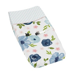 Sweet Jojo Designs Girl Changing Pad Cover Watercolor Floral Blue Pink and White - 1 of 4
