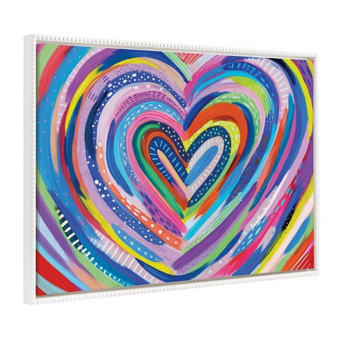 Kate & Laurel All Things Decor 28"x38" Sylvie Beaded EV Heart Burst 1 Framed Canvas by EttaVee White - image 1 of 4