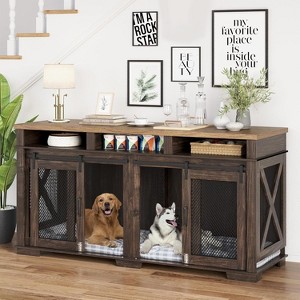71" Extra Large Furniture-Style Dog Crate, Wooden Double Dog Crate Kennel, TV Stand Side End Table with Removable Divider for 2 Dogs, Large Dog Cage - 1 of 4