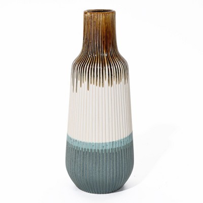 LuxenHome Earth Tones Ombre 15-Inch Tall Stoneware Vase Multicolored