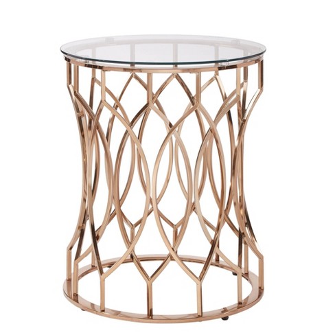 Blanche Contemporary Round Metal Entryway Accent Table Champagne