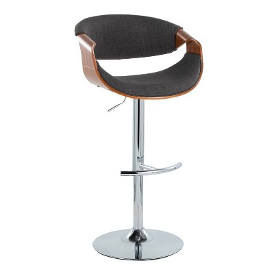 Adjustable Dark Gray Swivel Barstool with Walnut and Chrome