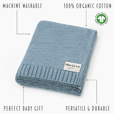 Sky Blue Organic Cotton Knit Baby Swaddle Blanket