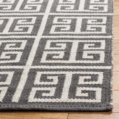 Handmade Dark Grey and Ivory Wool Cotton Reversible Area Rug
