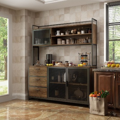 FUFU&GAGA Brown Kitchen Cabinet Pantry with Sleek Design & Ample Storage