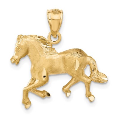 Black Bow Jewelry 14k Yellow Gold Satin and Diamond Cut Horse Pendant, 22mm