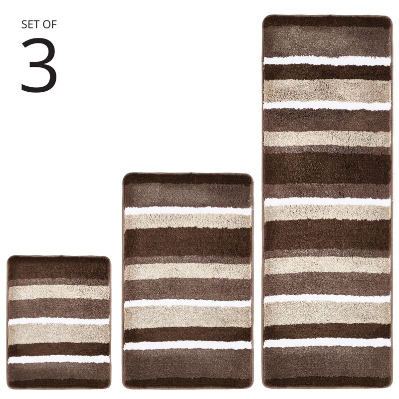 mDesign Striped Microfiber Bathroom Spa Mat Rugs/Runner, Set of 3, 2 of 11