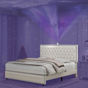 NicBex Upholstered Bed Frame with Star Projector Galaxy Light,Adjustable Button Tufted Headboard with USB Port,Music Speaker,Easy Assembly - 1 of 4