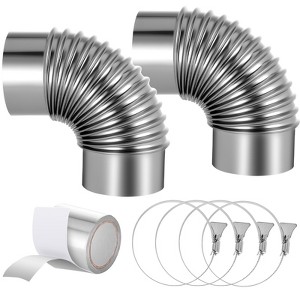VEVOR 2 Pack Dryer Vent Elbow, 90 Degree Hose Connector Kit for 4 Inch Duct, Stainless Steel Vent Elbows with 4 Clamps and Aluminum Foil Tape, Silver - 1 of 4