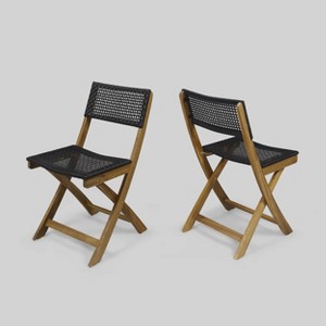 2pk Hillside Acacia Wood Foldable Patio Bistro Chairs Teak - Christopher Knight Home: Weather-Resistant, No Assembly Required - 1 of 4