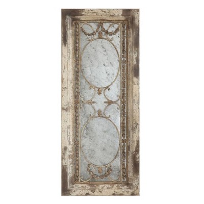 Storied Home Framed Antique Wall Mirror: Vintage Rectangular, Distressed Metal, No Assembly Required
