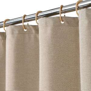 Flax Linen Like 240GSM Heavy Weight Fabric Shower Curtain for Bathroom - 1 of 4
