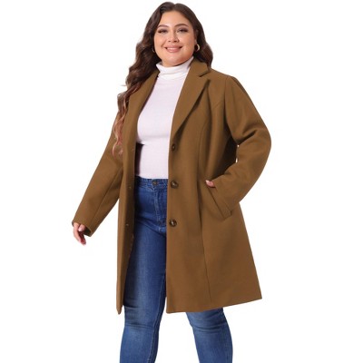 Agnes Orinda Women's Plus Size Winter Notched Lapel Single Breasted with Pockets Pea Coats
