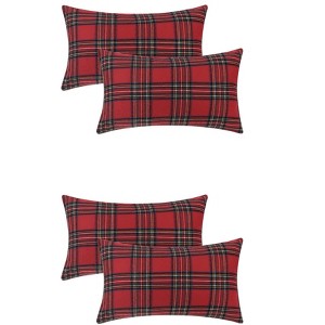 Unique Bargains 4 Pcs Festive Plaid Scottish Tartan Christmas Decorative Pillow Covers - 1 of 4