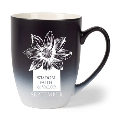 Elanze Designs Wisdom Faith And Valor Two Toned Ombre Matte Black and White 12 ounce Ceramic Stoneware Coffee Cup Mug