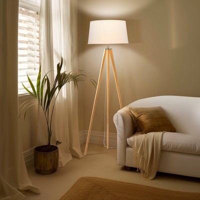 Emma LED Tripod Natural Wood Floor Lamp for Kids' Nursery