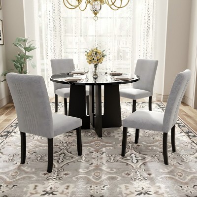 5-Piece Wood Dining Table Set For 4,Round Dining Set Table For 4,Dining Chairs With Solid Rubber Wood Legs -Maison Boucle