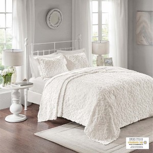 Gulches 3 piece King/Cal King Tufted Cotton Chenille Bedspread Set,Off-White - 1 of 4