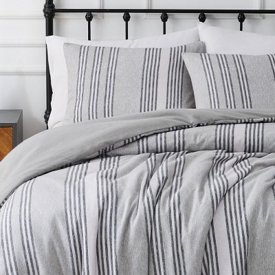 Kiel Gray Striped Cotton Flannel Twin Comforter Set