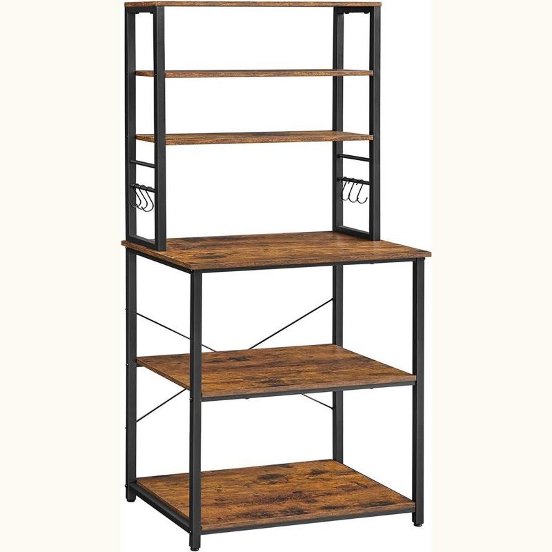 VASAGLE Baker's Rack Microwave Oven Stand Kitchen Tall Utility Storage Shelf 6 Hooks and Metal Frame, 1 of 10