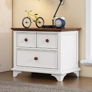 Whisen Wooden Captain Two-Drawer Nightstand Kids Night Stand End Side Table - White & Walnut - 1 of 4