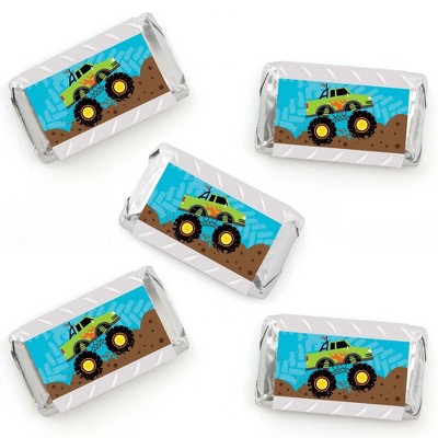 Big Dot of Happiness Smash and Crash - Monster Truck - Mini Candy Bar Wrapper Stickers - Boy Birthday Party Small Favors - 40 Count