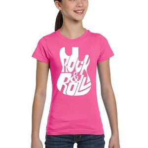 LA Pop Art Rock And Roll Guitar - Girl's Word Art T-Shirt - 1 of 4