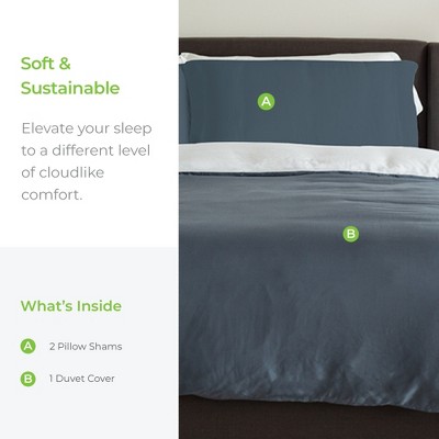 Reversible Blue and White Sateen Full/Queen Duvet Cover Set