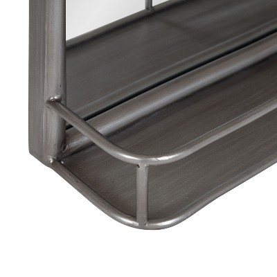 Silver Rectangular Metal Bathroom Mirror with Shelf