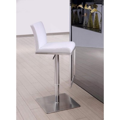 Whiteline Modern Living Clay Barstool White adjustable height and square stainless steel base.