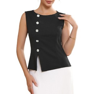 INSPIRE CHIC Women's Sleeveless Button Decor Round Neck Cropped Peplum Formal Tops Vest - 1 of 4