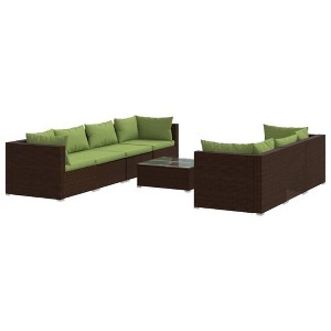 vidaXL Patio Lounge Set Outdoor Sectional Sofa Set Table Garden Poly Rattan - Brown and Green 4x Corner 3x Middle Table - 1 of 4