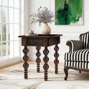 Luxystar Solid Wood End Table with Drawer, Vintage Narrow Sofa Side Table for Living Room, Easy Assembly - 1 of 4