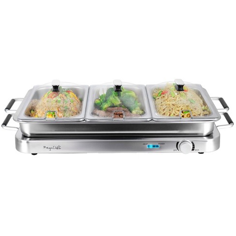 MegaChef 3-in-1 Electric Chaffing Buffet Server and Warming Tray with  Triple 2.63 Quart Trays and 8.6 Quart Baking Pan