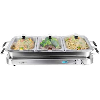 MegaChef 3-in-1 Electric Chaffing Buffet Server and Warming Tray with Triple 2.63 Quart Trays and 8.6 Quart Baking Pan