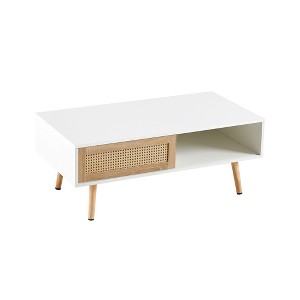 NicBex 41.34 Inch Rectangle Rattan 2-Tier Storage Coffee Table with Sliding Door  for Living Room,Bedroom - 1 of 4