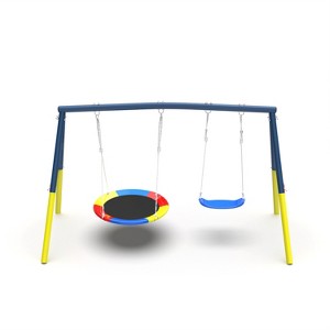 VYNXARIA Swing Set for Backyard, 440lbs Swing Set with Heavy-Duty A-Frame Metal Outdoor Swing Stand, 1 Saucer Swing Seat & 1 Belt Swings Seat - 1 of 4