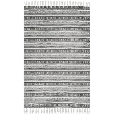 Handmade Gray Stripe Flat Woven Cotton Area Rug - 5' x 8'