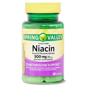Spring Valley Niacin Inositol Hexanicotinate Metabolism Support Dietary Supplement Capsules, 500 mg, 60 Count - 1 of 4