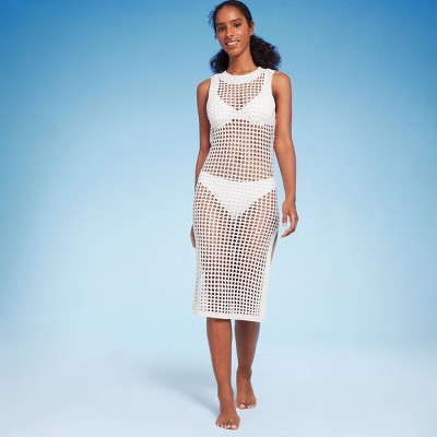 Women's Crochet Cover Up Midi Dress - Shade & Shore™ Off-white L : Target