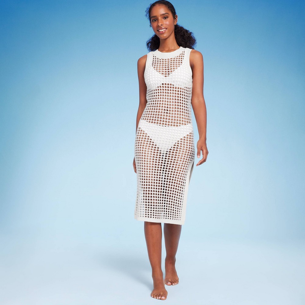 Photos - Swimwear Women's Crochet Cover Up Midi Dress - Shade & Shore™ Off-White L