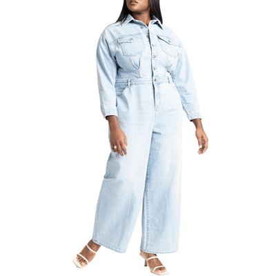 ELOQUII Women's Plus Size Denim Jumpsuit