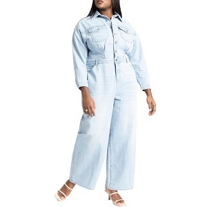 ELOQUII Women's Plus Size Denim Jumpsuit - 1 of 4