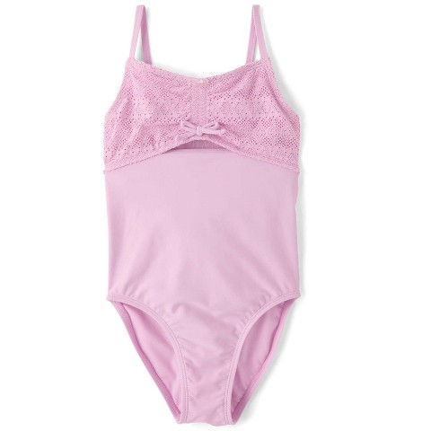 The Children's Place Girls Sleeveless Lace Cut-Out One Piece Swimsuit Purple M (7/8)
